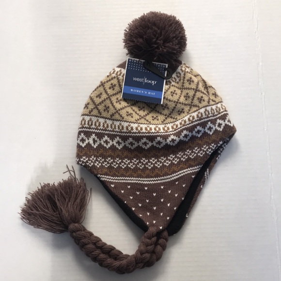 west loop Women’s Fleece Lined Pom Pom Knit Hat - Picture 1 of 5